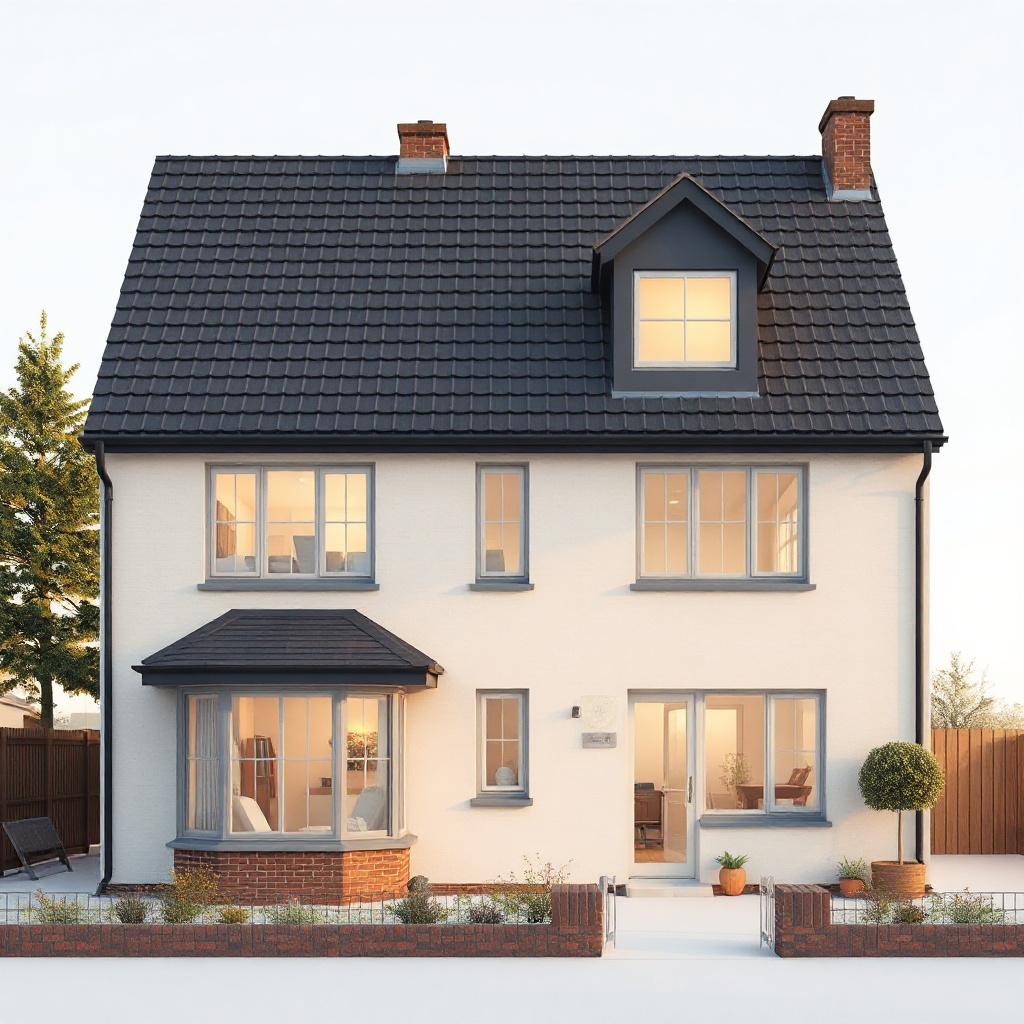 <clean photorealistic photo/illustration of a house with combined PVC insulation and doubl